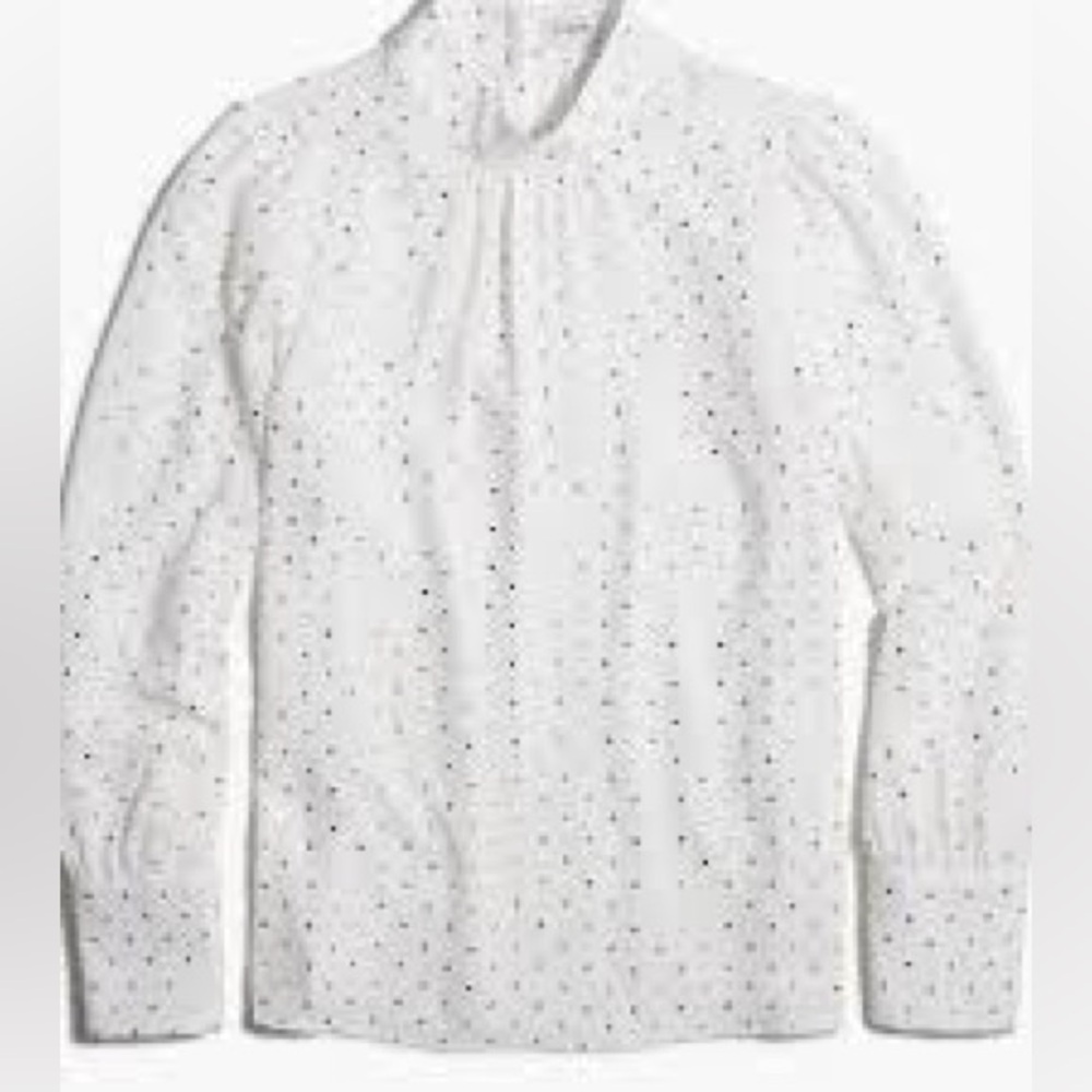 NWT J. Crew Factory size XL white/gold long sleeve shirred mockneck top
